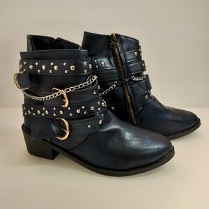 Womens Western Zip up Heel Booties Black Cowboy Boots Size 8 Us/CN39 New